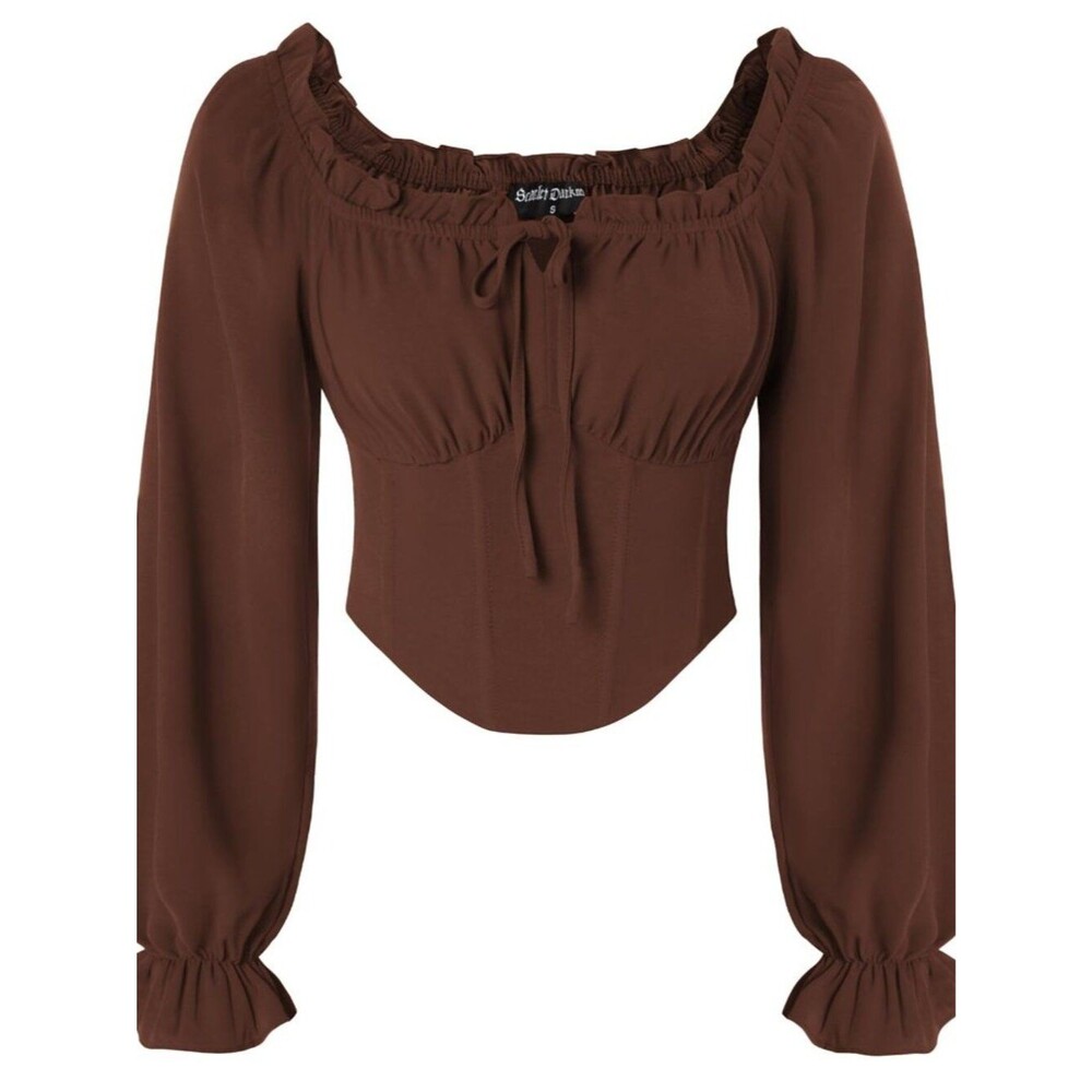Vintage Corset Tops for Women Renaissance Blouse Off Shoulder Long Sleeve Top S